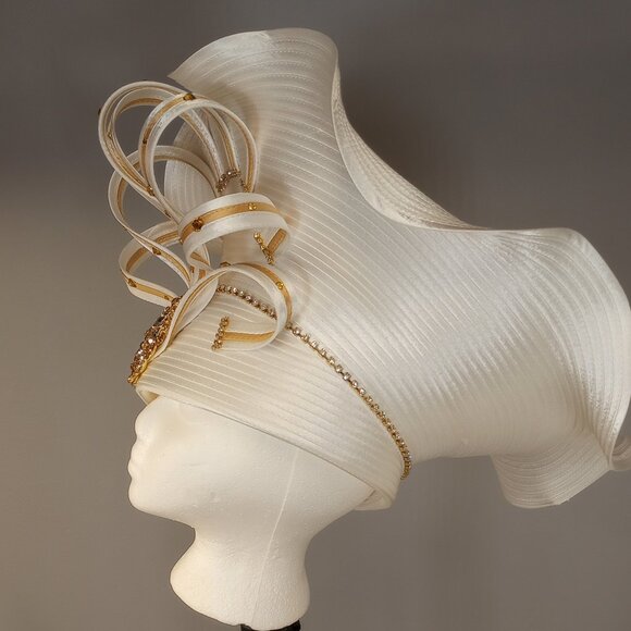 Ben Marc International Hat. White with Gold Trim and Rhinestones. One Size. main image 5